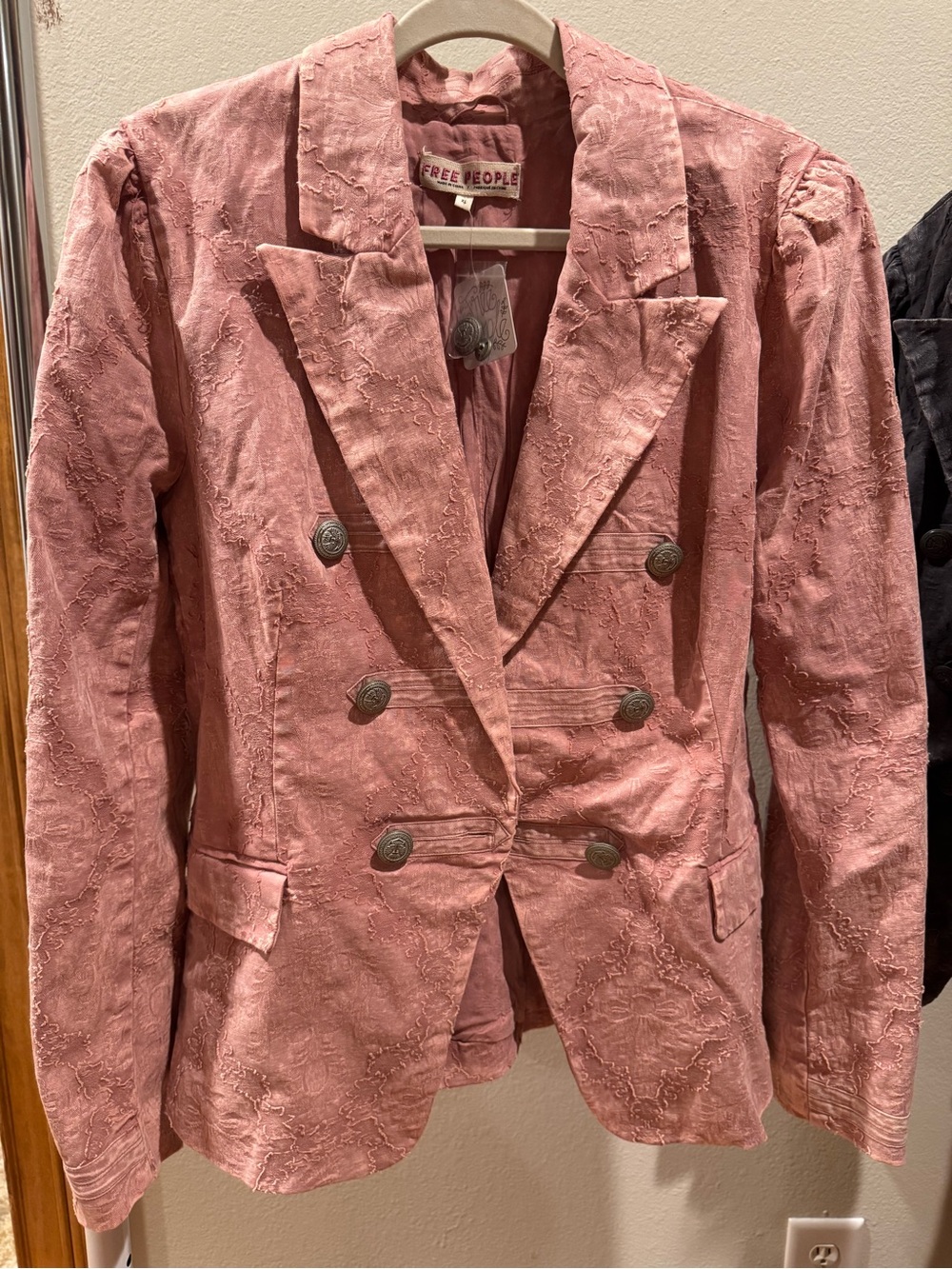 NWT $198 FREE PEOPLE Destroyed Damask Military Blazer! Sz XL Pink
